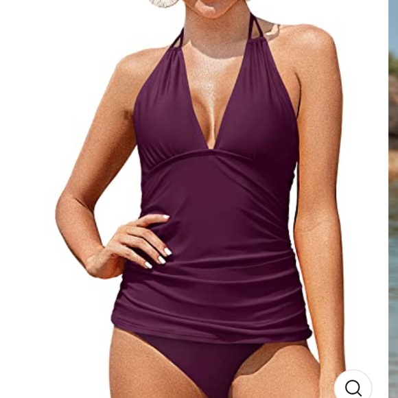 yonique Other - NEW tummy control 2 piece ruched halter swimsuit